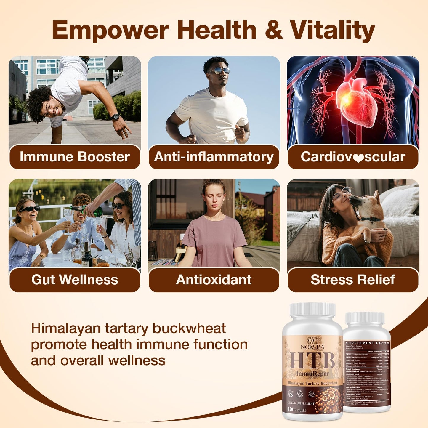 Nokuba Polyphenols Supplement for Immune Support | Himalayan Tartary Buckwheat Sourced | Polyphenol Superfood with Quercetin, Curcumin | Immune Booster, Antioxidant, Anti-inflammatory - 120 Capsules - Maple Wellness Supplements
