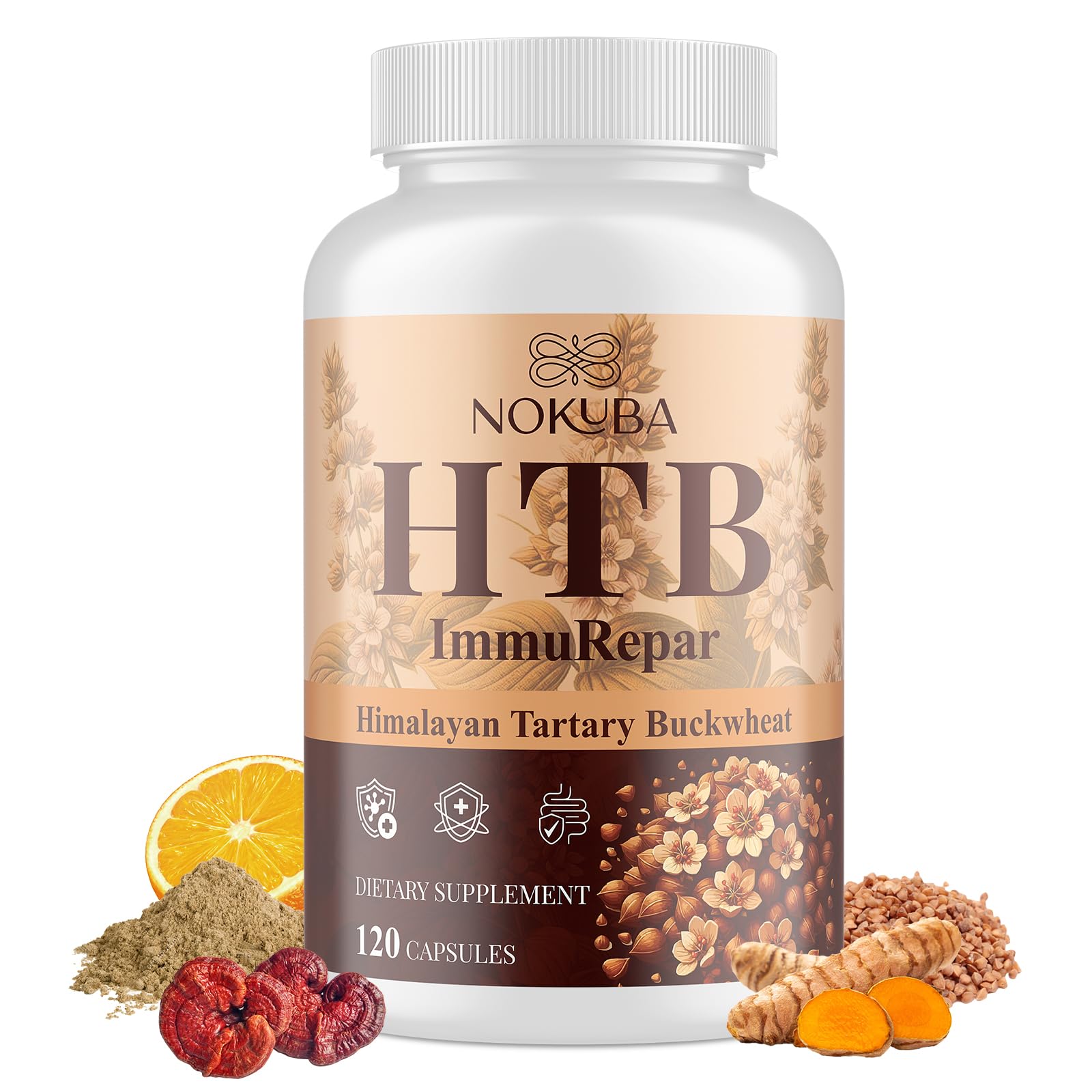 Nokuba Polyphenols Supplement for Immune Support | Himalayan Tartary Buckwheat Sourced | Polyphenol Superfood with Quercetin, Curcumin | Immune Booster, Antioxidant, Anti-inflammatory - 120 Capsules - Maple Wellness Supplements