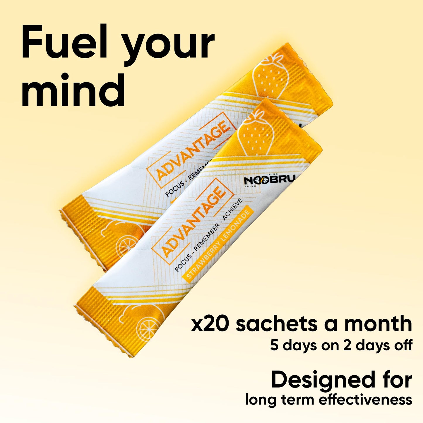 Noobru Аdvantage Nootropic - Delicious Nootropics Brain Supplement with 11 Active Ingredients - Natural Cognitive Enhancer - 20 Strawberry Lemonade Sachets - 1 Month Supply, 20 Count (Pack of 1) - Maple Wellness Supplements