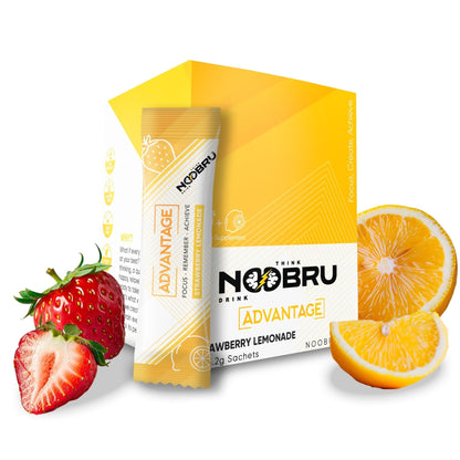 Noobru Аdvantage Nootropic - Delicious Nootropics Brain Supplement with 11 Active Ingredients - Natural Cognitive Enhancer - 20 Strawberry Lemonade Sachets - 1 Month Supply, 20 Count (Pack of 1) - Maple Wellness Supplements