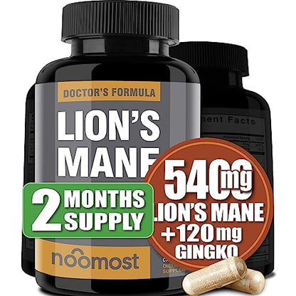 NooMost Organic Lions Mane Supplement Capsules 5400mg, Ginkgo Biloba 120mg - Maple Wellness Supplements