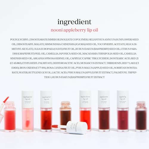 NOONI Korean Lip Oil - Appleberry | Long-Lasting, Moisturizing, Plumping, Revitalizing for Dry Lips, Waterproof, No Peel Off, Hydrating, Nourishing Crystal Clear, Stocking Stuffers, 0.12 FL Oz - Maple Wellness Supplements