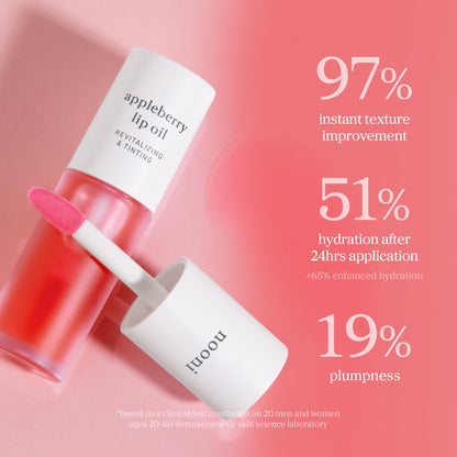 NOONI Korean Lip Oil - Appleberry | Long-Lasting, Moisturizing, Plumping, Revitalizing for Dry Lips, Waterproof, No Peel Off, Hydrating, Nourishing Crystal Clear, Stocking Stuffers, 0.12 FL Oz - Maple Wellness Supplements