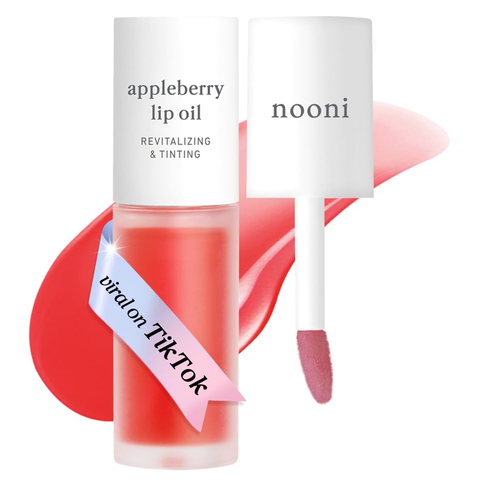 NOONI Korean Lip Oil - Appleberry | Long-Lasting, Moisturizing, Plumping, Revitalizing for Dry Lips, Waterproof, No Peel Off, Hydrating, Nourishing Crystal Clear, Stocking Stuffers, 0.12 FL Oz - Maple Wellness Supplements