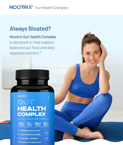 Nootrix Health Complex Supplement | Probiotics for Gut Health, Colon Cleanse & Bloating Relief | Promotes Healthy Digestion | Digestive Enzymes, Postbiotics & Prebiotics | 90 Capsules - Maple Wellness Supplements