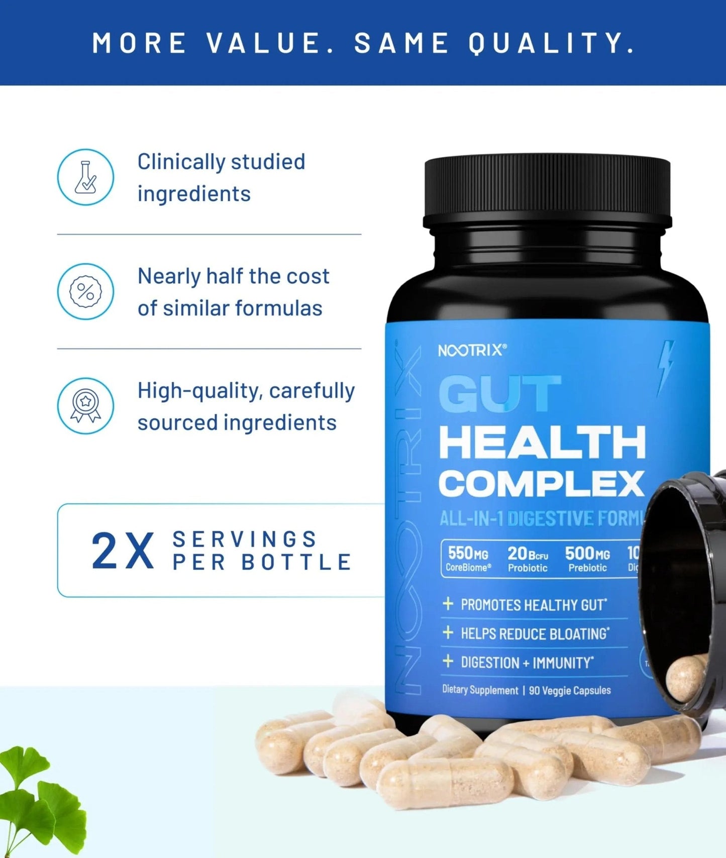 Nootrix Health Complex Supplement | Probiotics for Gut Health, Colon Cleanse & Bloating Relief | Promotes Healthy Digestion | Digestive Enzymes, Postbiotics & Prebiotics | 90 Capsules - Maple Wellness Supplements
