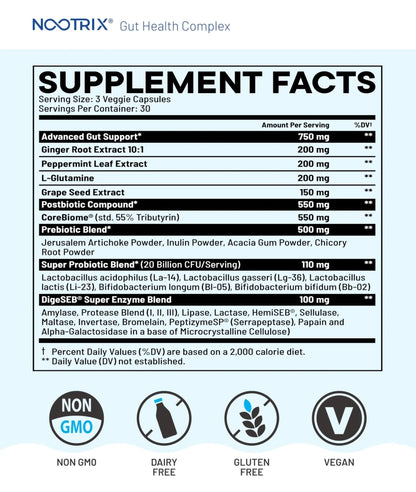 Nootrix Health Complex Supplement | Probiotics for Gut Health, Colon Cleanse & Bloating Relief | Promotes Healthy Digestion | Digestive Enzymes, Postbiotics & Prebiotics | 90 Capsules - Maple Wellness Supplements