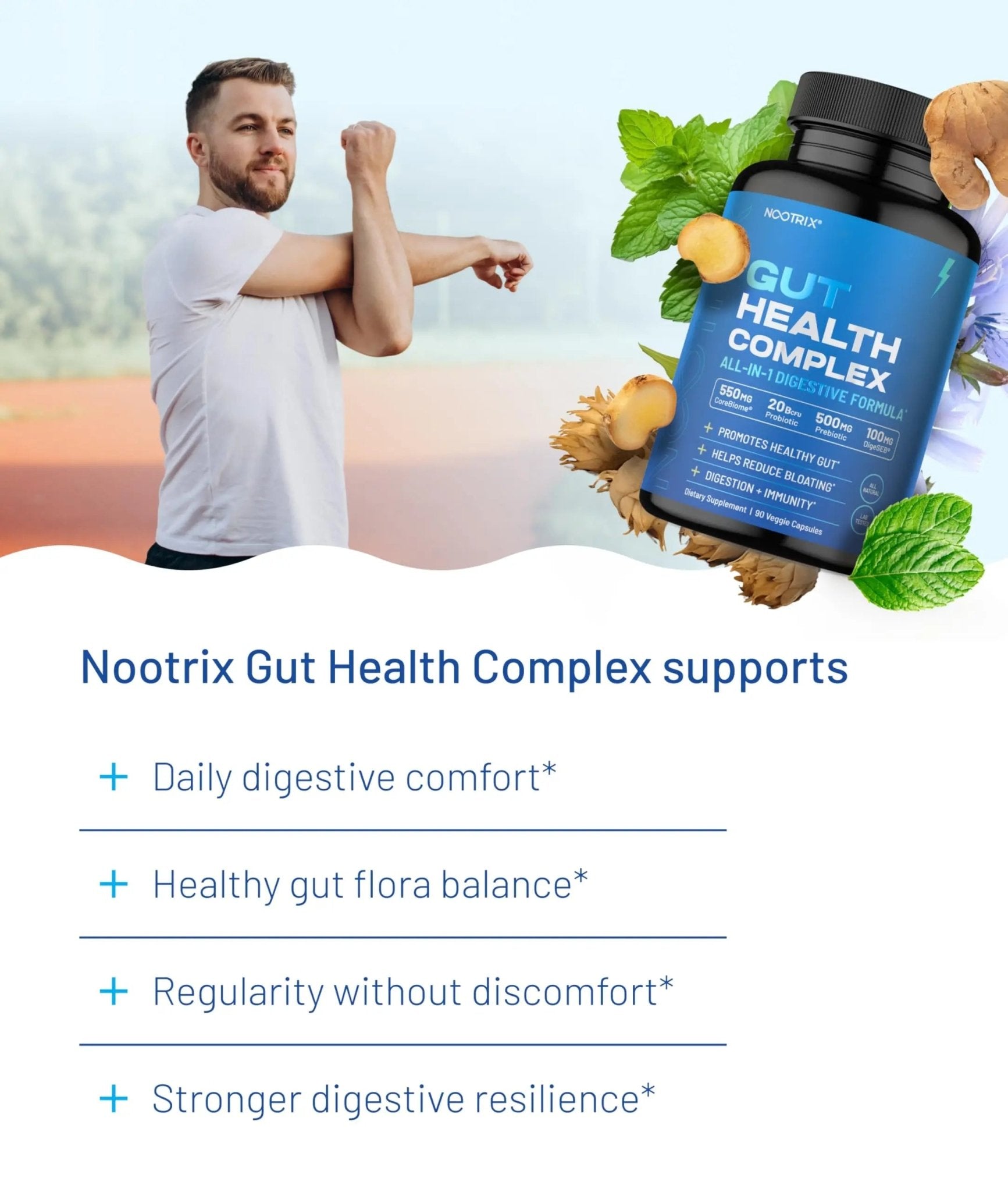 Nootrix Health Complex Supplement | Probiotics for Gut Health, Colon Cleanse & Bloating Relief | Promotes Healthy Digestion | Digestive Enzymes, Postbiotics & Prebiotics | 90 Capsules - Maple Wellness Supplements