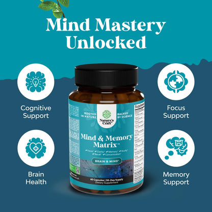 Nootropic Brain Supplement for Memory and Focus Enhancement - Vitamins for Mental Health & Clarity with VIT A, B6, Riboflavin, Niacin, Thiamin & Folate - Cognitive Complex for Mind Vitality - 60 Ct - Maple Wellness Supplements