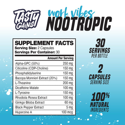 Nootropic Brain Supplement for Memory and Focus - Vitamin for Mental Health & Brain Health with L-Theanine, Rhodiola Rosea & Phosphatidylserine - Memory, Mental Clarity & Cognitive Improvement - 60 Ct - Maple Wellness Supplements