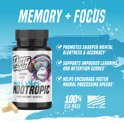 Nootropic Brain Supplement for Memory and Focus - Vitamin for Mental Health & Brain Health with L-Theanine, Rhodiola Rosea & Phosphatidylserine - Memory, Mental Clarity & Cognitive Improvement - 60 Ct - Maple Wellness Supplements