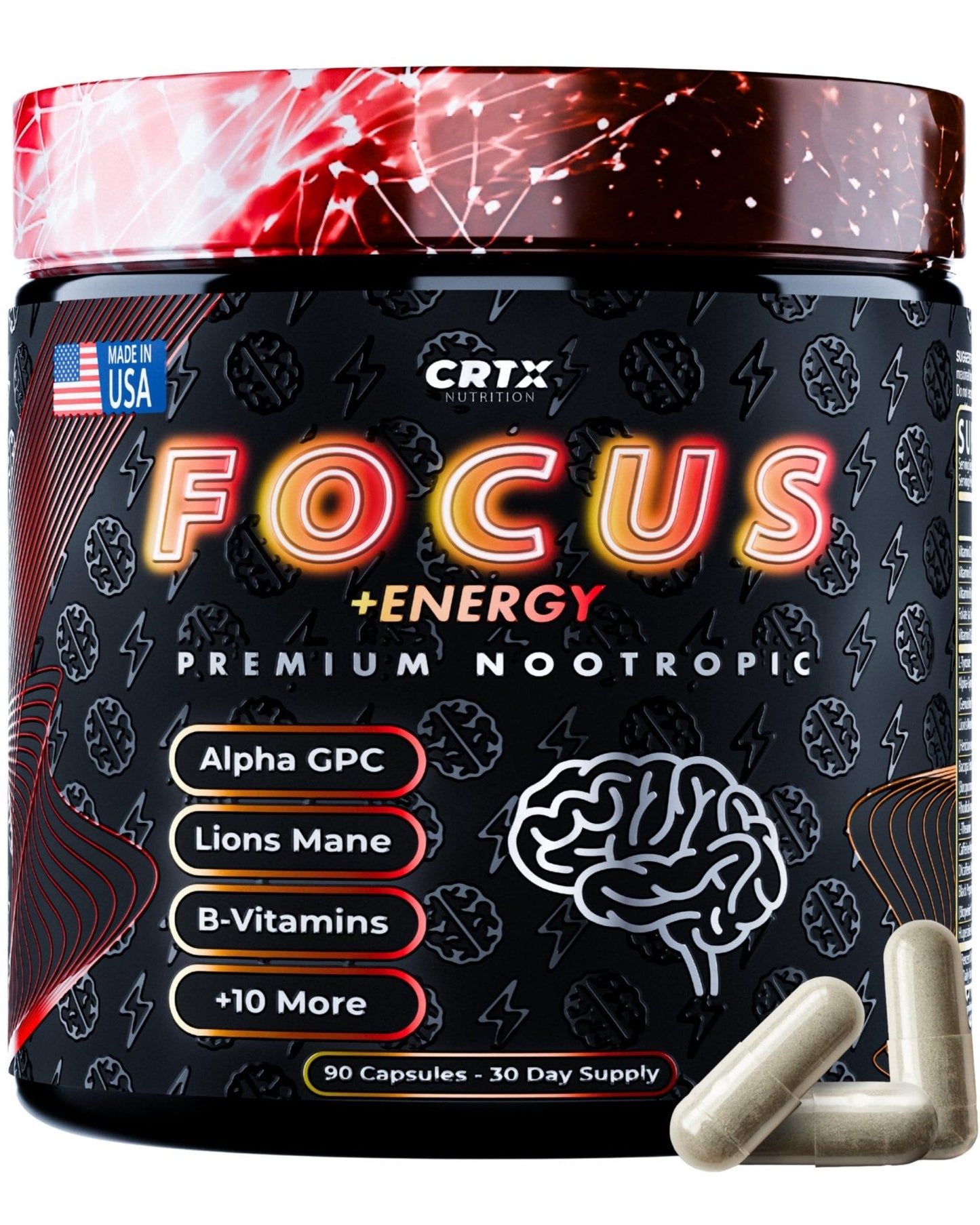 Nootropic Strongest Focus Supplement - Clinically Backed Ingredients Made in USA - Scientifically Backed Doses - Supplement for Brain Fog - AlphaGPC, Lions Mane, Rhodiola and More 10:1 90 Capsules - Maple Wellness Supplements