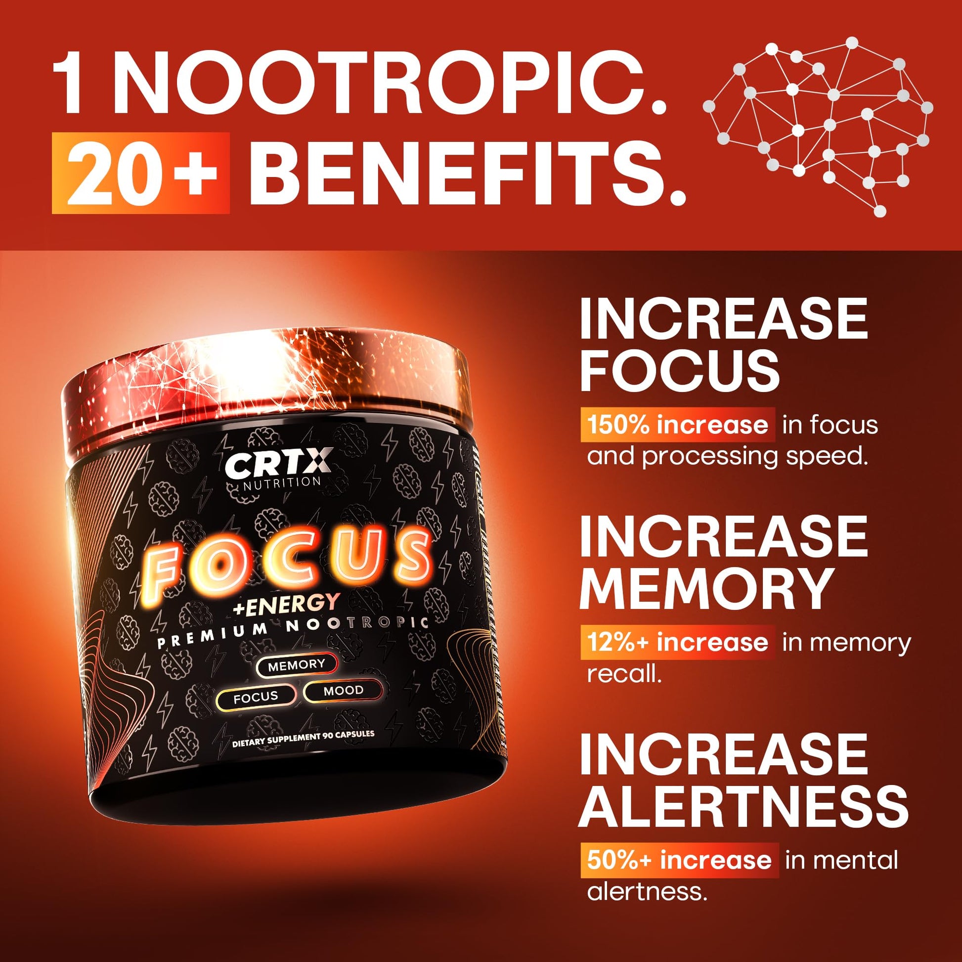 Nootropic Strongest Focus Supplement - Clinically Backed Ingredients Made in USA - Scientifically Backed Doses - Supplement for Brain Fog - AlphaGPC, Lions Mane, Rhodiola and More 10:1 90 Capsules - Maple Wellness Supplements