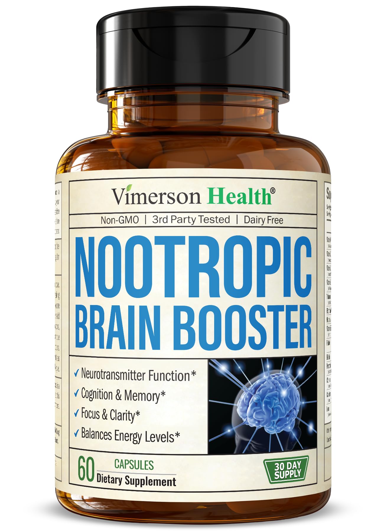 Nootropics Brain Support Supplement - Nootropic Brain Booster for Improved Focus, Concentration & Memory. Brain Nootropic for Brain Health, Mood & Energy Support. Non-GMO. Made in the USA. 60 Capsules - Maple Wellness Supplements