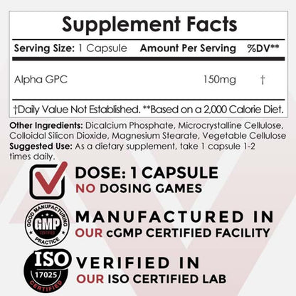 Nootropics Depot Alpha GPC Capsules | 150mg | 60 Count | Choline Supplement | Brain Health Supplement | Supports Healthy Brain Function | Enhance Cognition, Memory + Focus - Maple Wellness Supplements