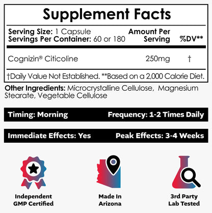 Nootropics Depot Cognizin Citicoline Capsules | 60 Count | Choline Supplement | Brain Health Supplement | Regulates Memory and Cognitive Function | Supports Attention, Focus and Recall - Maple Wellness Supplements