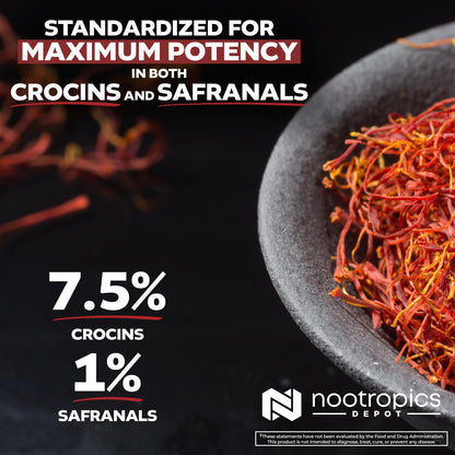 Nootropics Depot High Potency Saffron Extract Capsules | 30mg | Minimum 7.5% Crocins and 1% Safranals | Crocus sativus | 60 ct - Maple Wellness Supplements