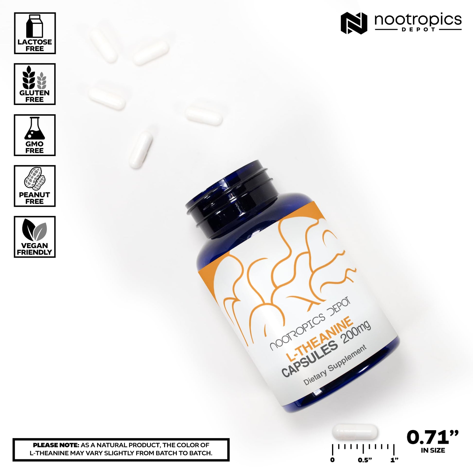 Nootropics Depot L-Theanine Capsules 200mg (180 Count) | Promotes Relaxation | Supports Healthy Stress Levels + Sleep Cycles | Promotes Cognitive Function + Focus | Amino Acid Supplement - Maple Wellness Supplements