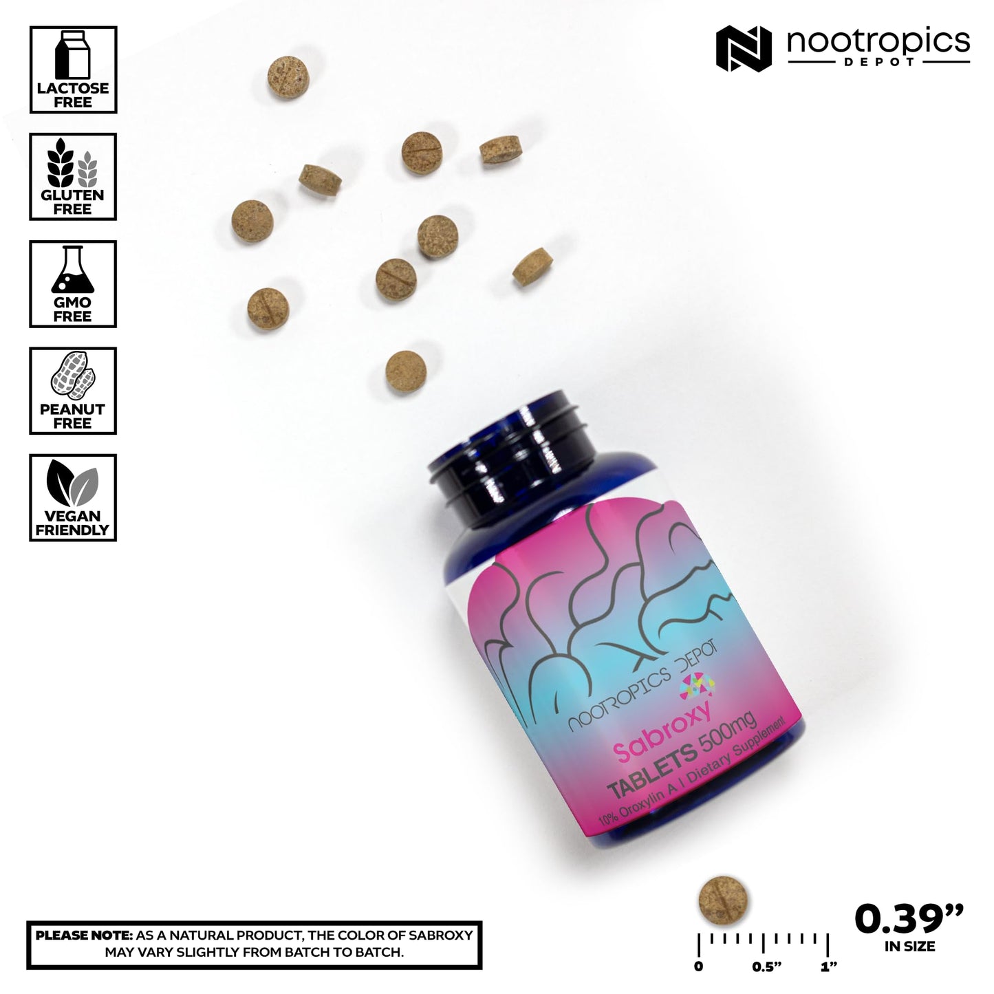 Nootropics Depot Sabroxy® Tablets | 500mg | 30 Count | Minimum 10% Oroxylin-A | Oroxylum indicum | May Help Promote Focus & Motivation | May Help Promote Cognitive Function - Maple Wellness Supplements