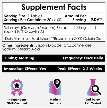 Nootropics Depot Sabroxy® Tablets | 500mg | 30 Count | Minimum 10% Oroxylin-A | Oroxylum indicum | May Help Promote Focus & Motivation | May Help Promote Cognitive Function - Maple Wellness Supplements