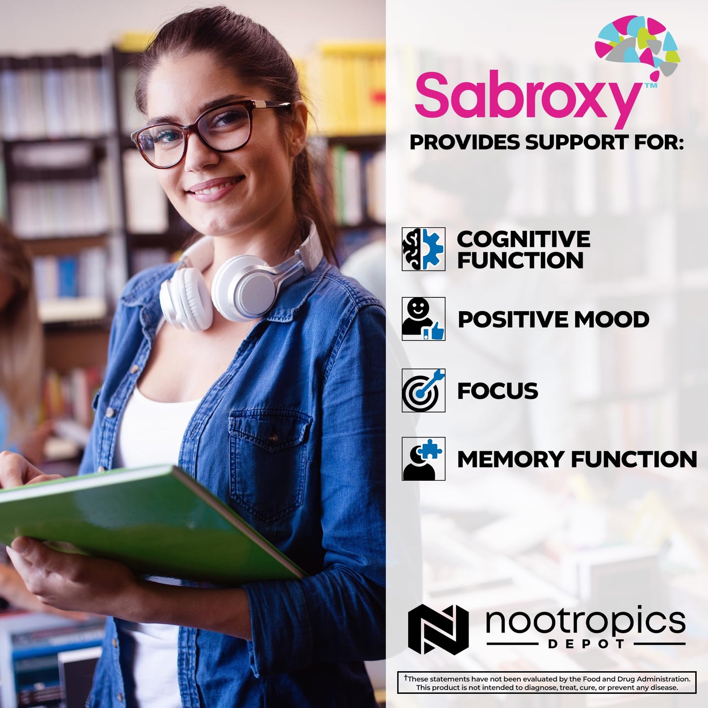 Nootropics Depot Sabroxy® Tablets | 500mg | 30 Count | Minimum 10% Oroxylin-A | Oroxylum indicum | May Help Promote Focus & Motivation | May Help Promote Cognitive Function - Maple Wellness Supplements