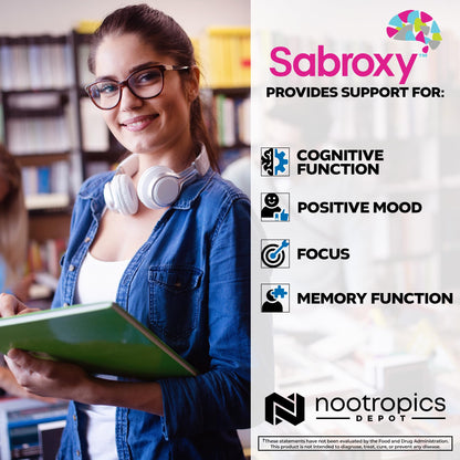 Nootropics Depot Sabroxy® Tablets | 500mg | 30 Count | Minimum 10% Oroxylin-A | Oroxylum indicum | May Help Promote Focus & Motivation | May Help Promote Cognitive Function - Maple Wellness Supplements