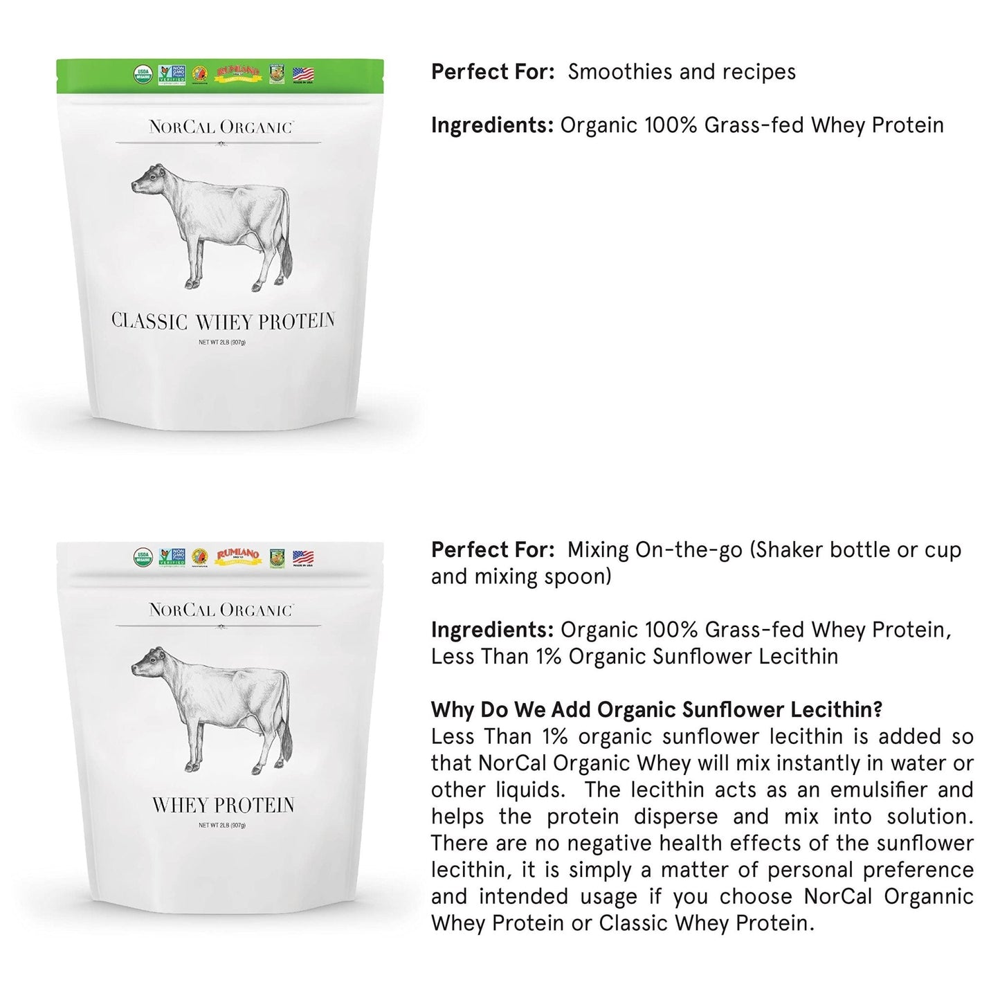 NorCal Organic Classic Whey Protein - 2lbs Bulk | 100% Grass-Fed & Finished - Maple Wellness Supplements