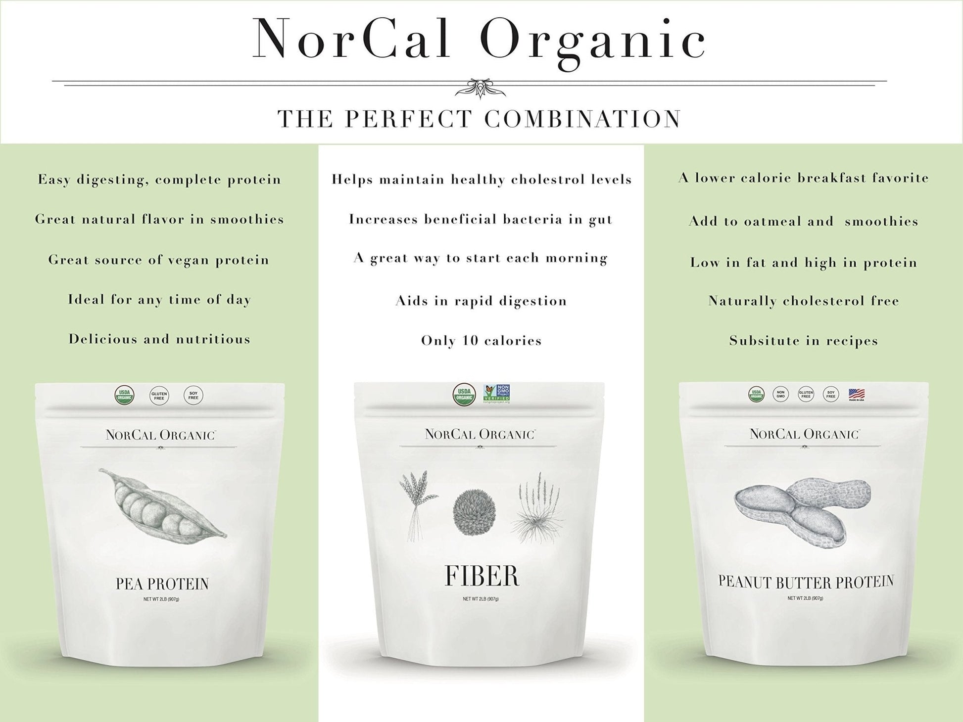 Norcal Organic Peanut Butter Protein Powder - 2lb | Vegan, Low-Cal, 11g Protein - Maple Wellness Supplements