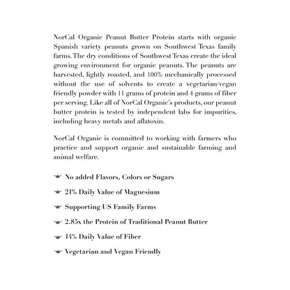 Norcal Organic Peanut Butter Protein Powder - 2lb | Vegan, Low-Cal, 11g Protein - Maple Wellness Supplements