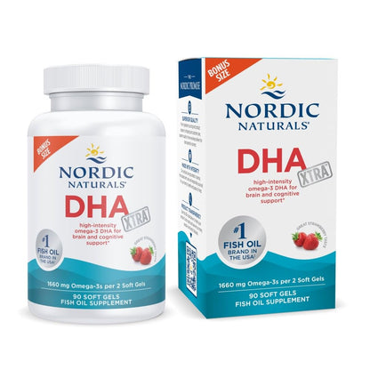Nordic Naturals DHA Xtra, Strawberry - 90 Soft Gels - 1660 mg Omega-3 - High-Intensity DHA Formula for Brain & Nervous System Support - Maple Wellness Supplements