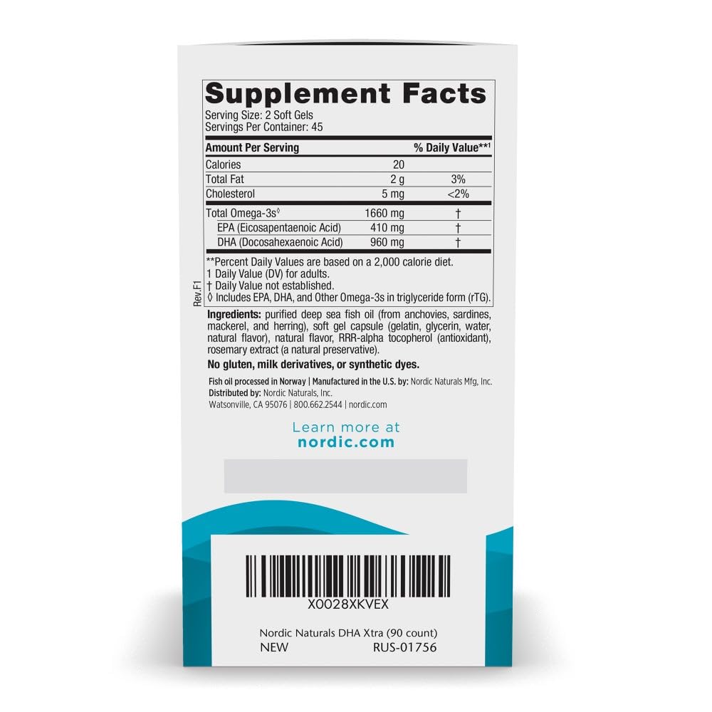 Nordic Naturals DHA Xtra, Strawberry - 90 Soft Gels - 1660 mg Omega-3 - High-Intensity DHA Formula for Brain & Nervous System Support - Maple Wellness Supplements