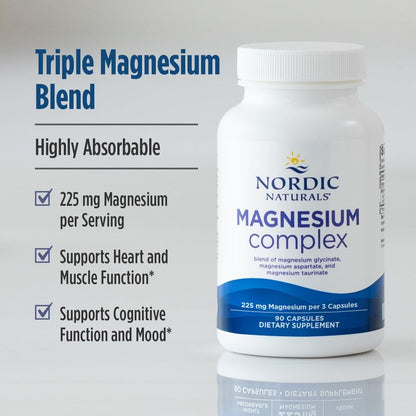 Nordic Naturals Magnesium Complex - 90 Capsules - 225 mg Magnesium, 1.9 mg Iron - Brain & Heart Health, Mood, Energy, & Muscle Relaxation - Non-GMO, Vegan - 30 Servings - Maple Wellness Supplements