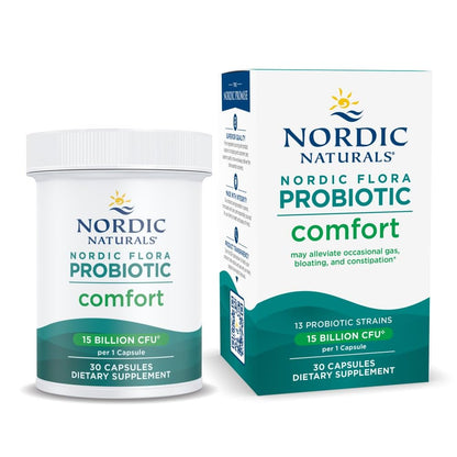 Nordic Naturals Nordic Flora Probiotic Comfort - 30 Capsules - 13 Probiotic Strains w/ 15 Billion Cultures - Supports Regularity & Digestive Comfort, Alleviates Bloating - Maple Wellness Supplements