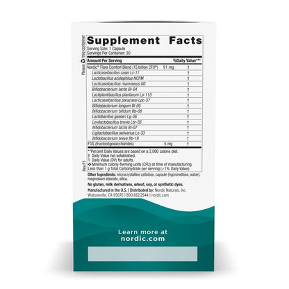 Nordic Naturals Nordic Flora Probiotic Comfort - 30 Capsules - 13 Probiotic Strains w/ 15 Billion Cultures - Supports Regularity & Digestive Comfort, Alleviates Bloating - Maple Wellness Supplements