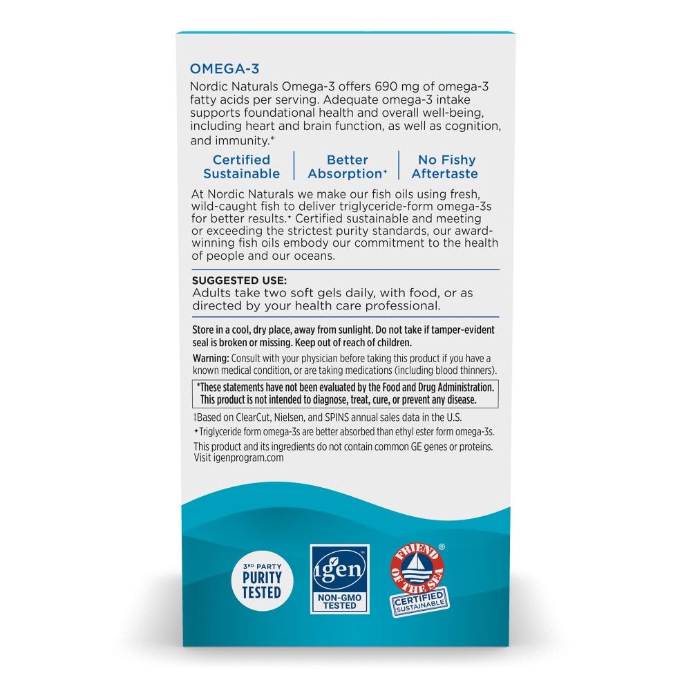 Nordic Naturals Omega-3, Lemon Flavor - 180 Soft Gels - 690 mg Omega-3 - Fish Oil - EPA & DHA - Immune Support, Brain & Heart Health, Optimal Wellness - Non-GMO - 90 Servings - Maple Wellness Supplements