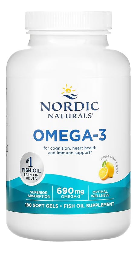 Nordic Naturals Omega-3, Lemon Flavor - 180 Soft Gels - 690 mg Omega-3 - Fish Oil - EPA & DHA - Immune Support, Brain & Heart Health, Optimal Wellness - Non-GMO - 90 Servings - Maple Wellness Supplements