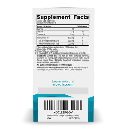 Nordic Naturals Omega-3, Lemon Flavor - 90 Soft Gels - 690 mg Omega-3 - Fish Oil - EPA & DHA - Immune Support, Brain & Heart Health, Optimal Wellness - Non-GMO - 45 Servings - Maple Wellness Supplements