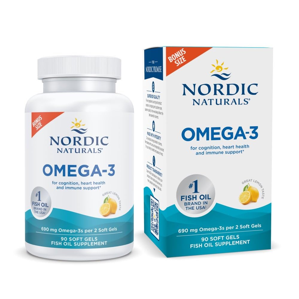 Nordic Naturals Omega-3, Lemon Flavor - 90 Soft Gels - 690 mg Omega-3 - Fish Oil - EPA & DHA - Immune Support, Brain & Heart Health, Optimal Wellness - Non-GMO - 45 Servings - Maple Wellness Supplements