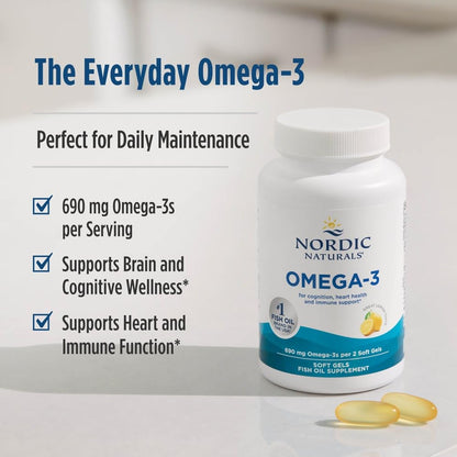 Nordic Naturals Omega-3, Lemon Flavor - 90 Soft Gels - 690 mg Omega-3 - Fish Oil - EPA & DHA - Immune Support, Brain & Heart Health, Optimal Wellness - Non-GMO - 45 Servings - Maple Wellness Supplements