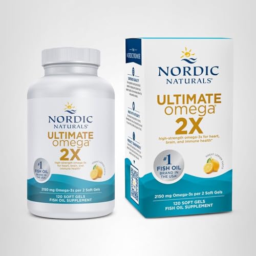 Nordic Naturals Ultimate Omega 2X, Lemon Flavor - 120 Soft Gels - 2150 mg Omega-3 - High-Potency Fish Oil with EPA & DHA - Promotes Brain & Heart Health - Maple Wellness Supplements