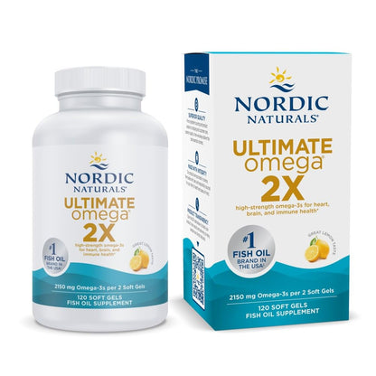 Nordic Naturals Ultimate Omega 2X, Lemon Flavor - 120 Soft Gels - 2150 mg Omega-3 - High-Potency Fish Oil with EPA & DHA - Promotes Brain & Heart Health - Maple Wellness Supplements