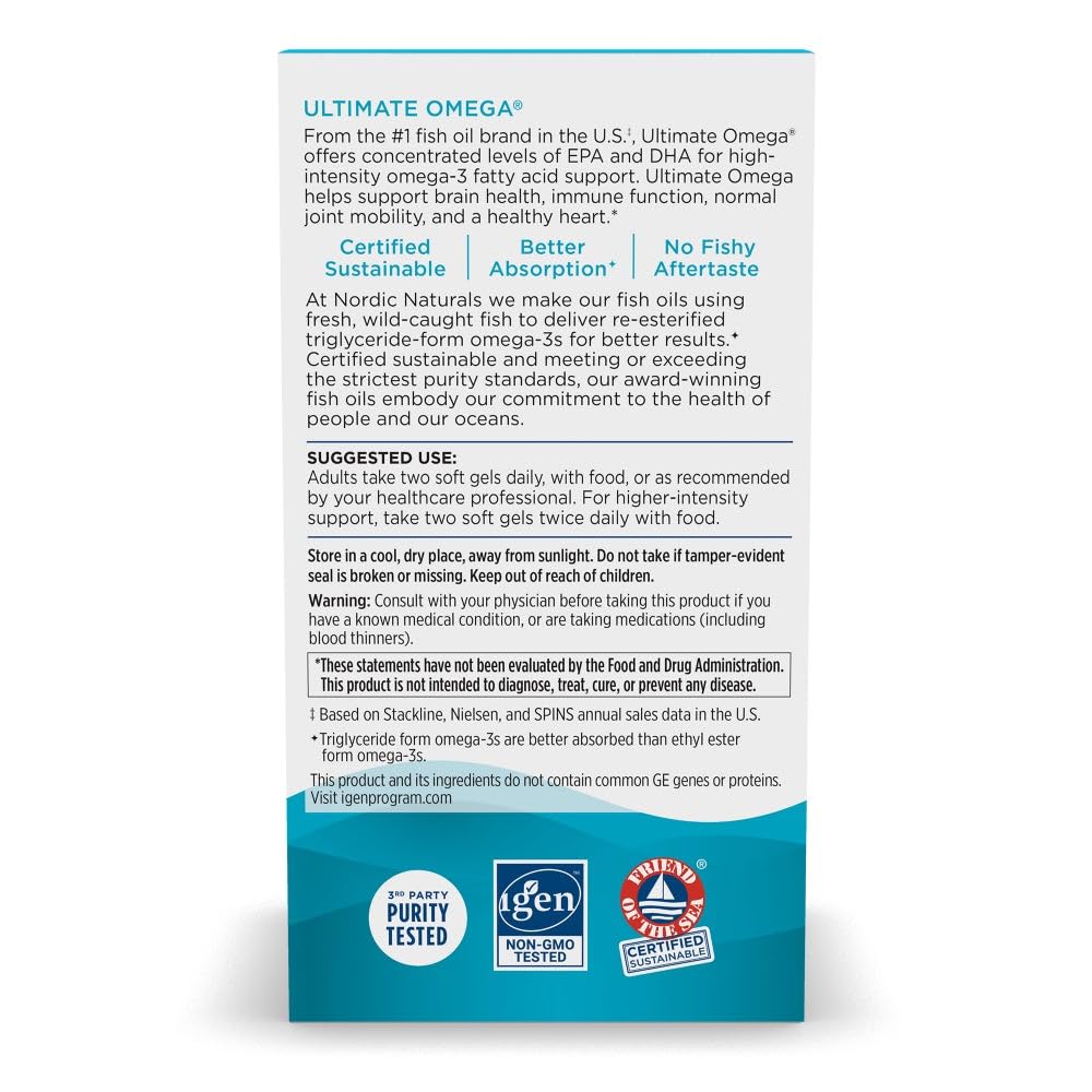 Nordic Naturals Ultimate Omega, Lemon Flavor - 180 Soft Gels - 1280 mg Omega-3 - High-Potency Fish Oil with EPA & DHA - Promotes Brain & Heart Health - Non-GMO - 90 Servings - Maple Wellness Supplements
