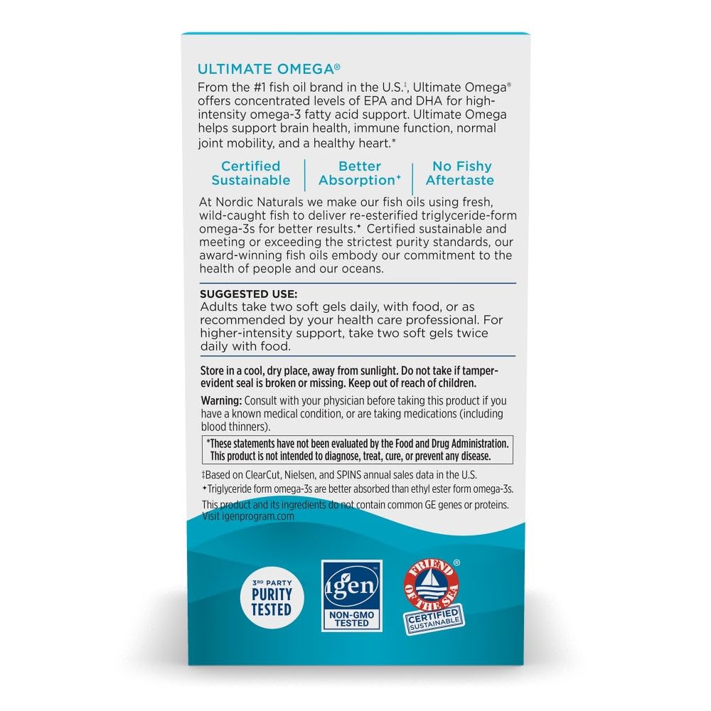 Nordic Naturals Ultimate Omega, Lemon Flavor - 210 Soft Gels - 1280 mg Omega-3 - High-Potency Fish Oil with EPA & DHA - Promotes Brain & Heart Health - Non-GMO - 105 Servings - Maple Wellness Supplements