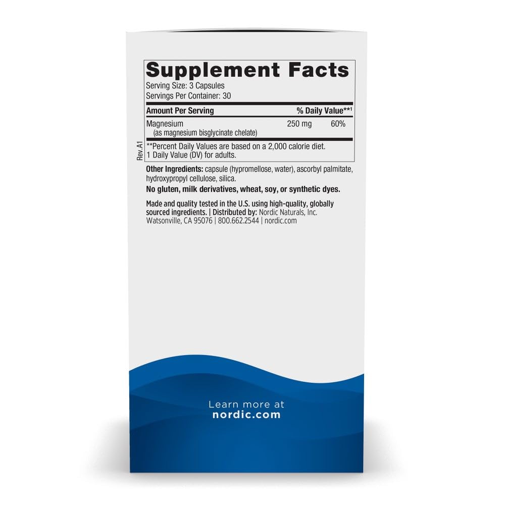 Nordic Naturals Vegetarian Magnesium Glycinate Capsules, Unflavored, 90 Count - 250mg Magnesium per Serving - Highly Bioavailable Support for Muscle & Cardiovascular - Maple Wellness Supplements
