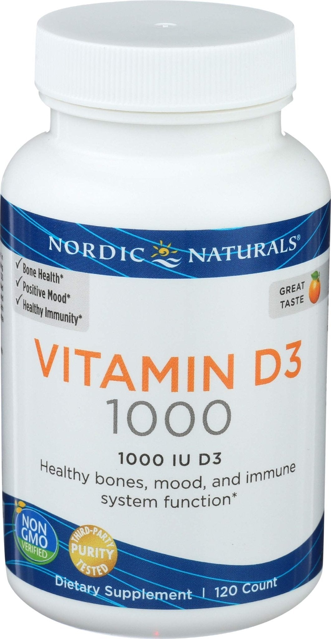Nordic Naturals Vitamin D3 1000, Orange - 120 Mini Soft Gels - 1000 IU Vitamin D3 - Supports Healthy Bones - Maple Wellness Supplements