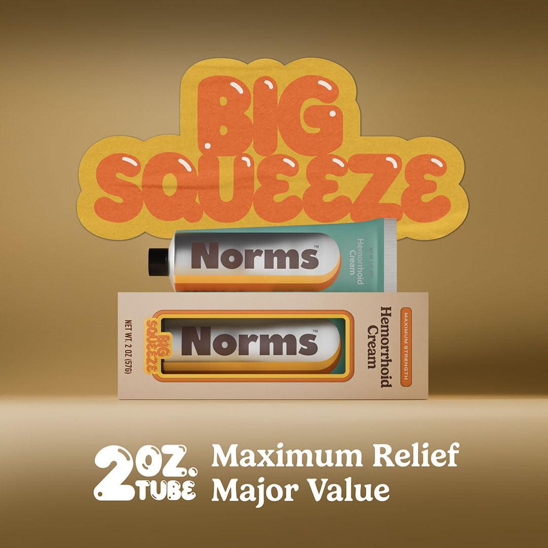Norms Hemorrhoid Treatment Cream, Max Strength 5% Lidocaine, Rapid Relief for Hemorrhoidal Pain, Swelling, Itching, with Phenylephrine HCL, Aloe & Glycerin – Big Squeeze 2oz Tube - Maple Wellness Supplements
