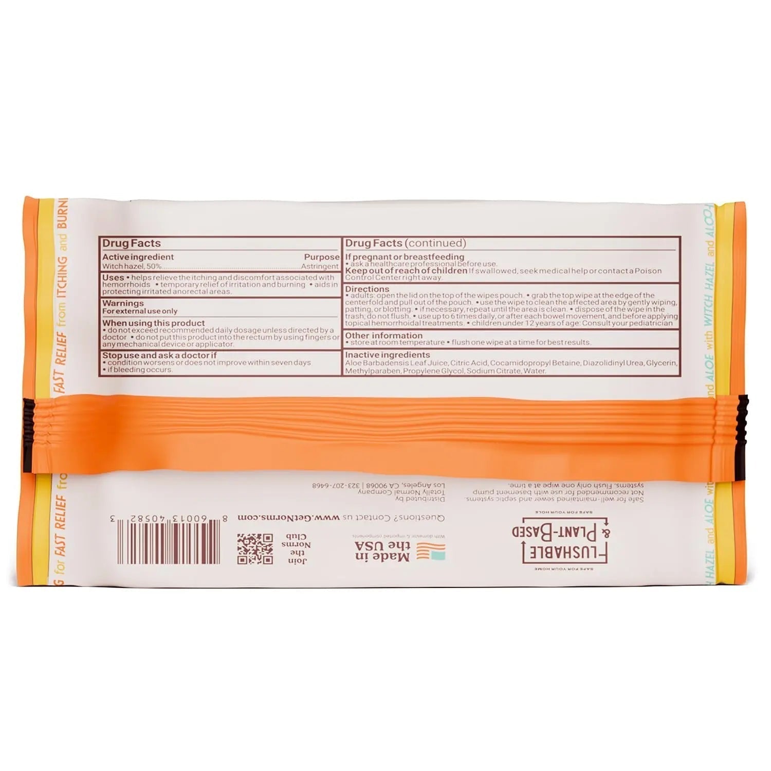 Norms Medicated Hemorrhoid Wipes with Witch Hazel and Aloe, Soothing Flushable Wipes for Itching, Burning & Swelling Relief, Hypoallergenic & Fragrance Free - 48ct (Pack of 3) - Maple Wellness Supplements