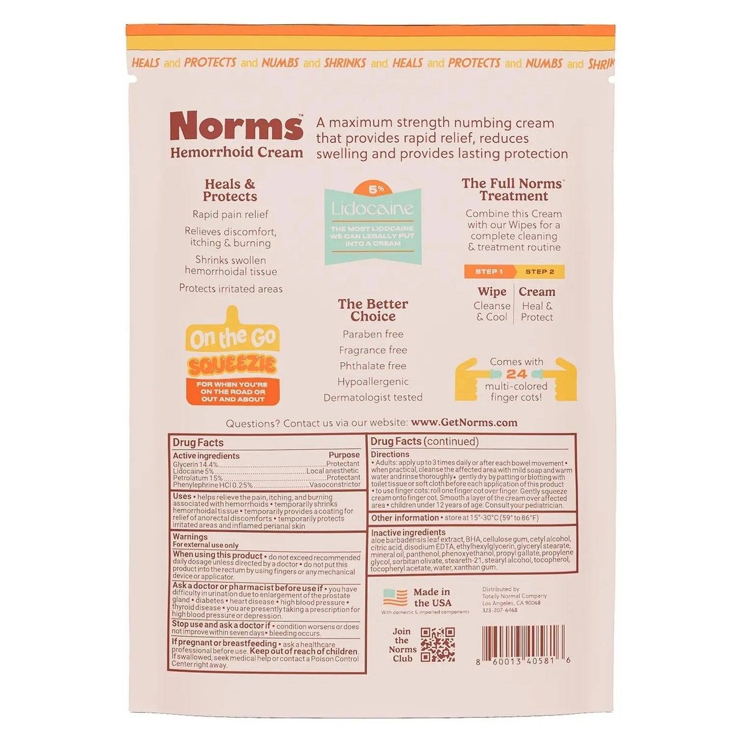 Norms Squeezies Lidocaine Hemorrhoid Cream, Discreet Single Use Travel Packets, 5% Lidocaine, Phenylephrine, Aloe and Glycerin – Numbing, Soothing & Swelling Relief On the Go, 12 Count - Maple Wellness Supplements