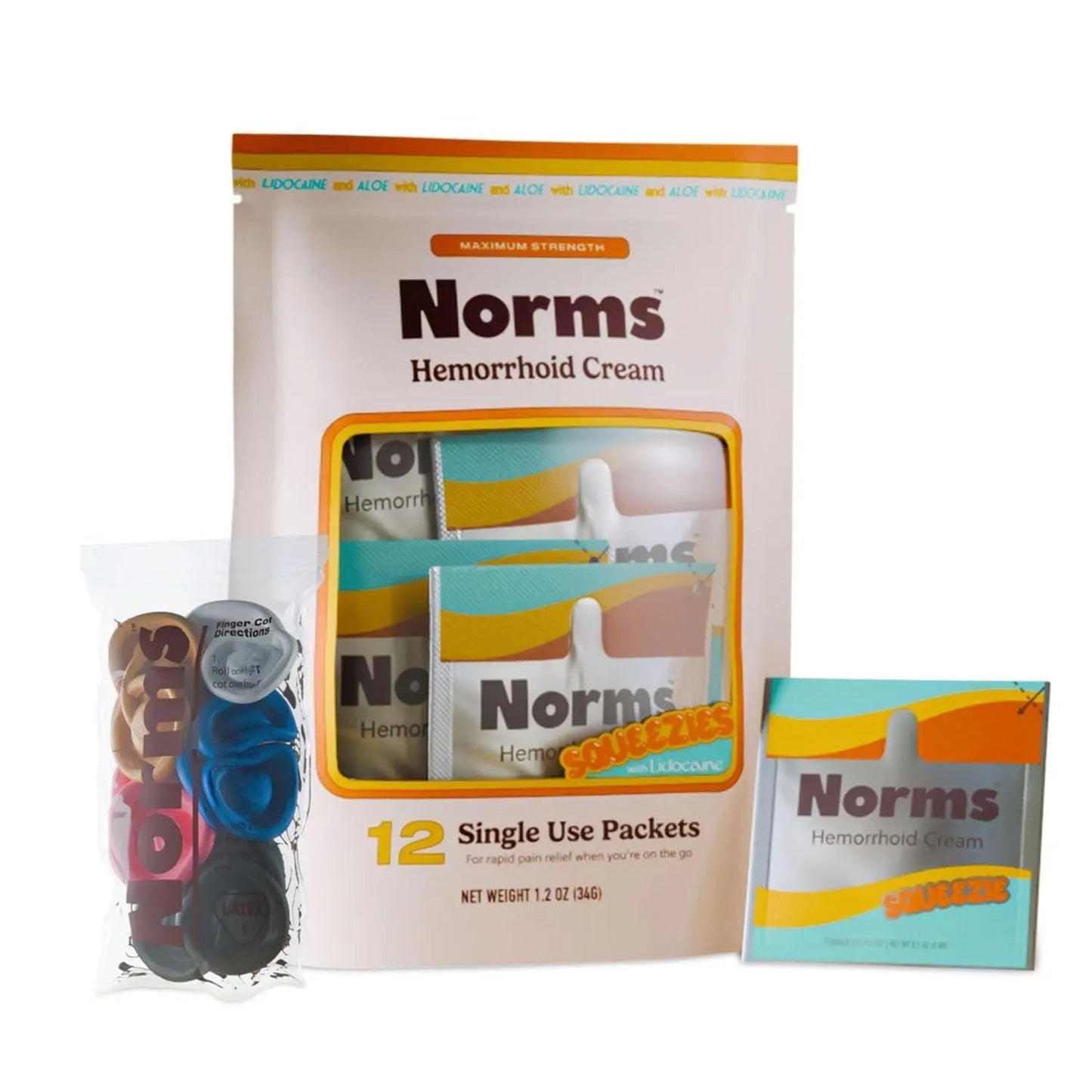 Norms Squeezies Lidocaine Hemorrhoid Cream, Discreet Single Use Travel Packets, 5% Lidocaine, Phenylephrine, Aloe and Glycerin – Numbing, Soothing & Swelling Relief On the Go, 12 Count - Maple Wellness Supplements