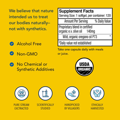 NORTH AMERICAN HERB & SPICE Oreganol P73, 120 Softgels - Immune System Support - Unprocessed, Vegan Friendly Wild Oregano - Maple Wellness Supplements